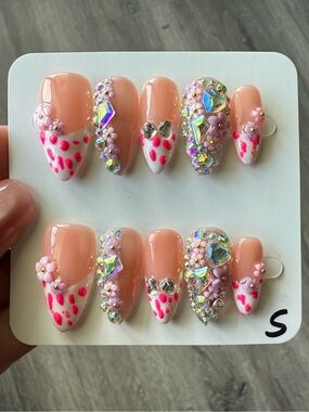Embellished Pink & White Press-On Nail Set